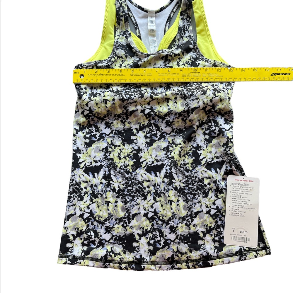 NEW Lululemon Inspiration Tank Size 4 Gray Black Yellow Floral Built in Bra - Picture 5 of 6